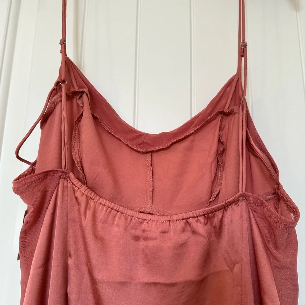 Free People Blush Pink Satin Slip Midi Dress with Thigh Slit